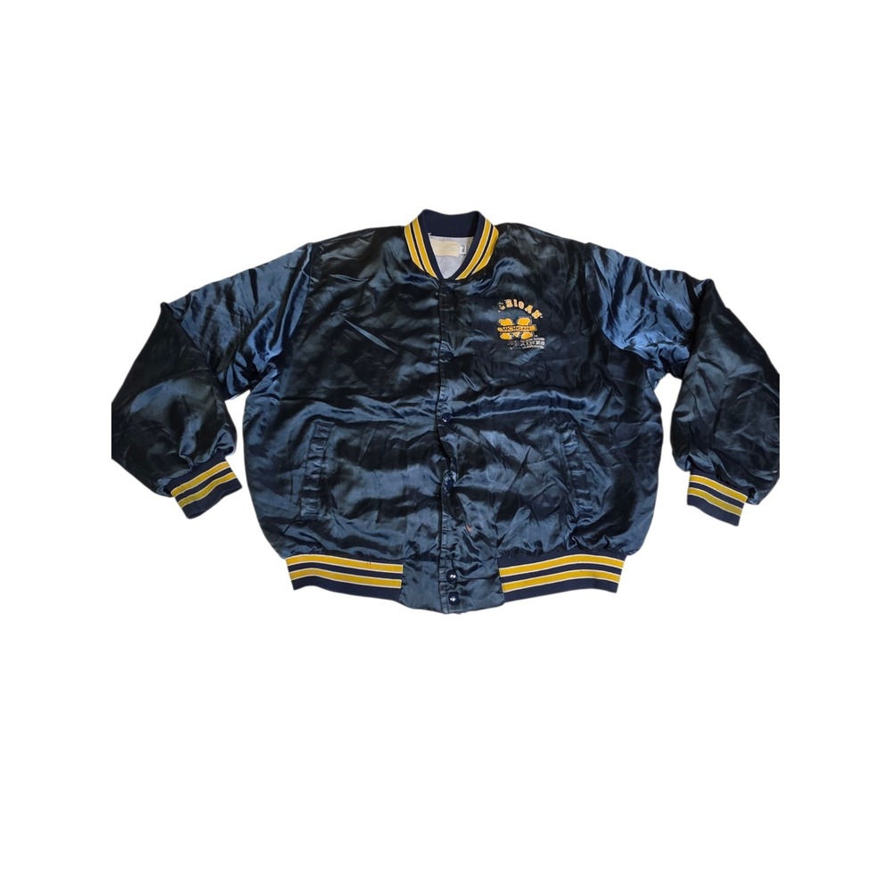 Vintage Michigan Wolverines Jacket XL Thrashed Distressed 90s Satin Bomber Navy